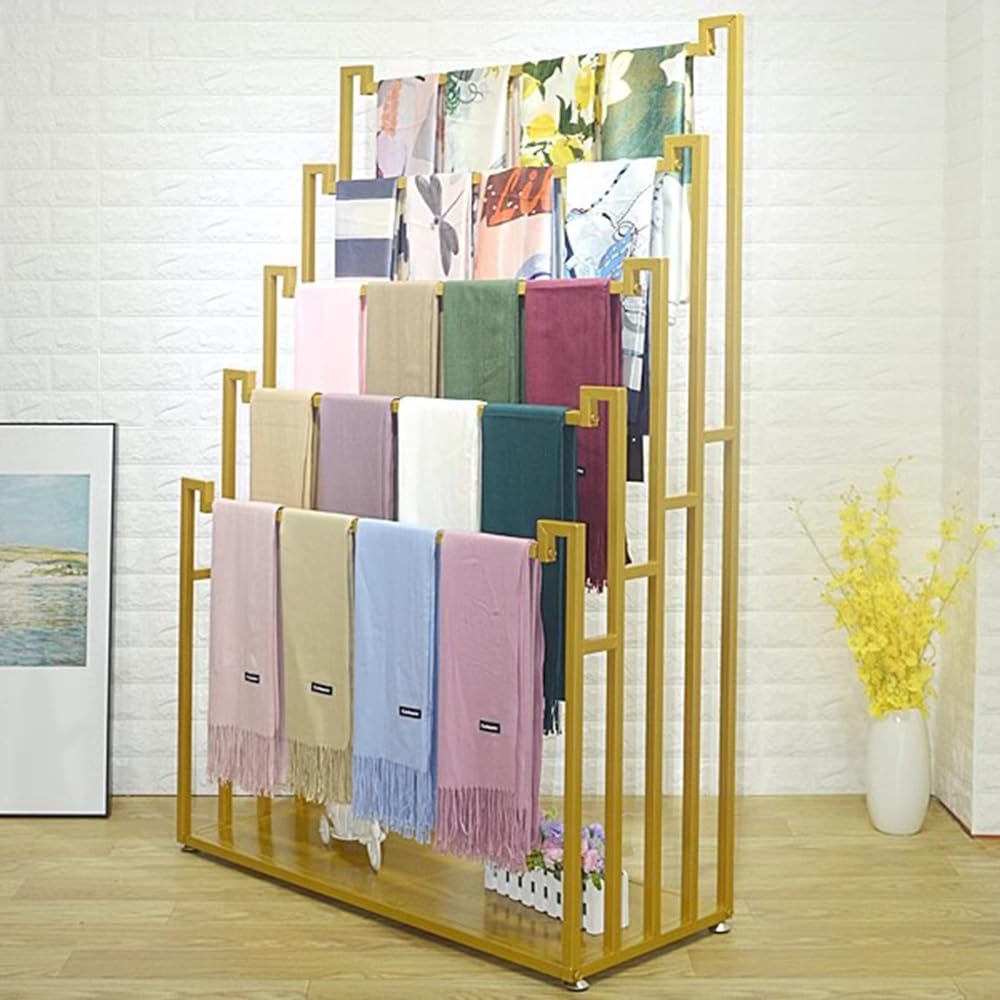 Corbatero organizador cinturones percha pañuelos Oro Soporte De Bufanda De Seda Exhibición Comercial, Estantes De Ropa De Pie Para Chales, Hijab, Pantalones, Jeans, Manta, Tela Y Toalla, Marco De Hier
