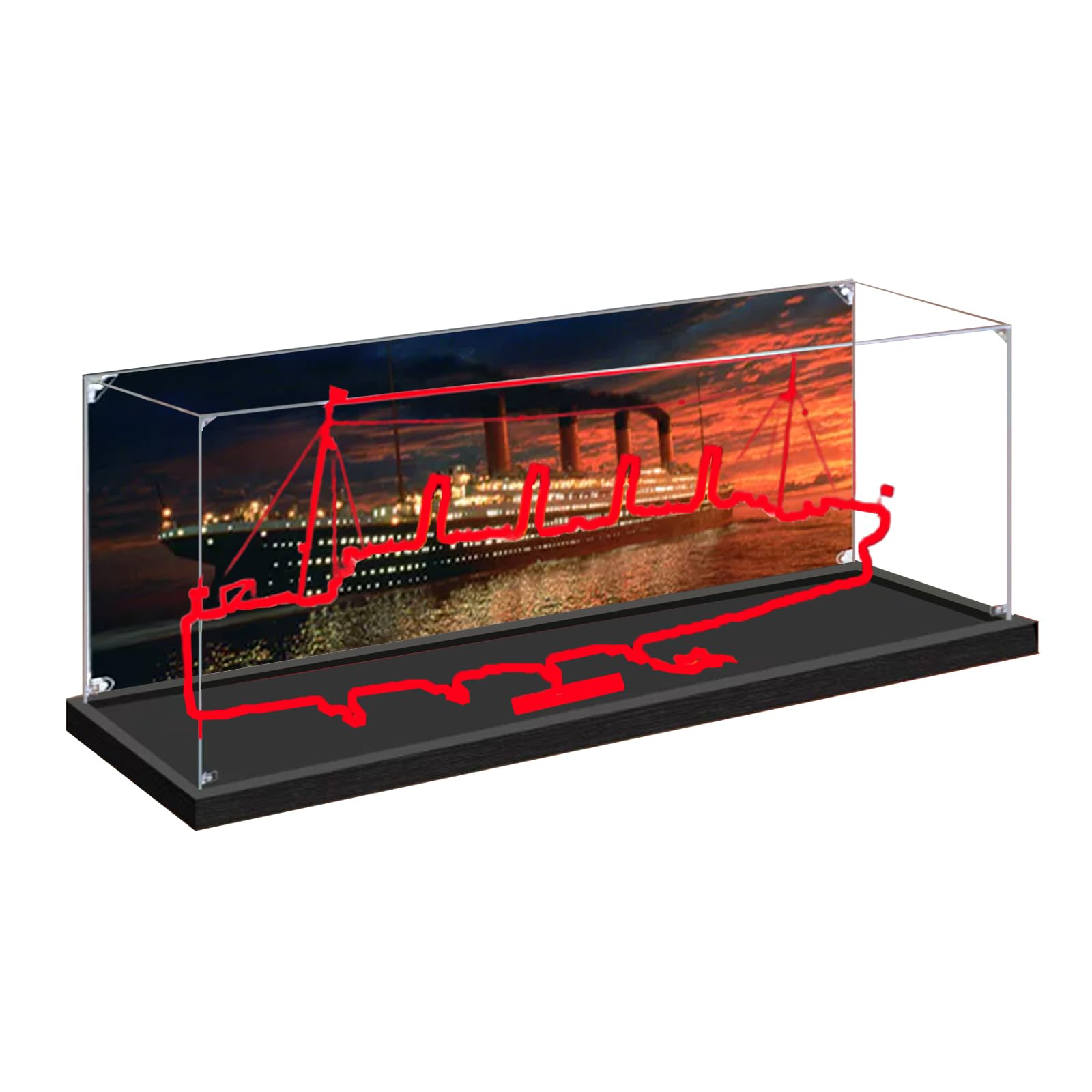 Acrylic Display Case for Lego 10294 Titanic Building Set, Dustproof Transparent Box - Only Display Case, Display Box Compatible with Lego 10294 (Back Spray B)
