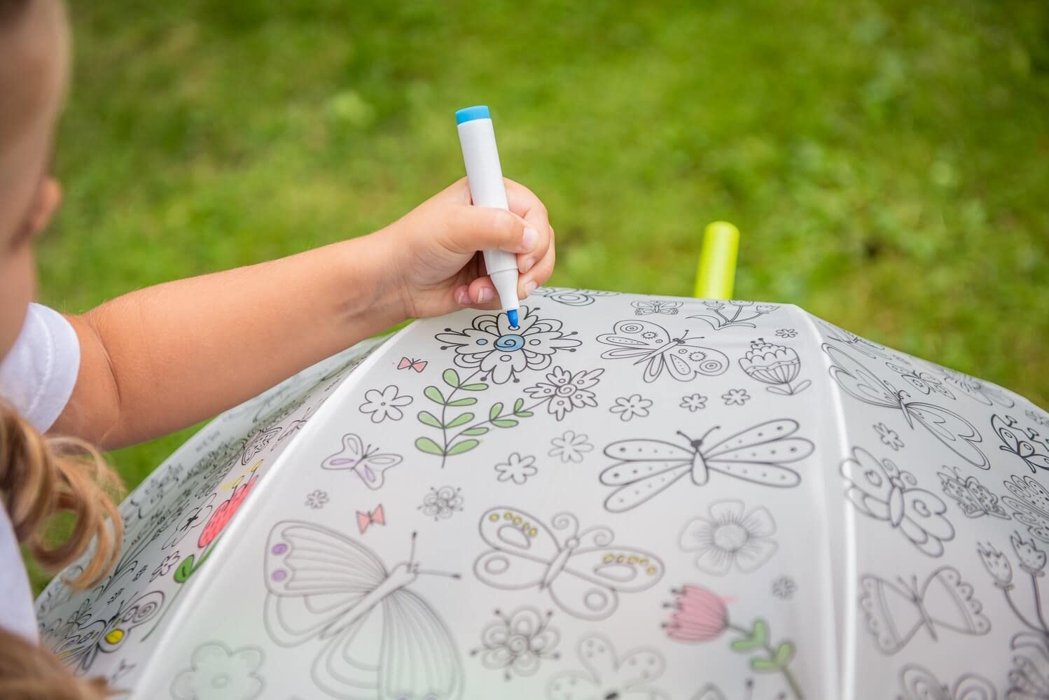Esschert Design Regenschirm für Kinder mit Blumen & Insekten PiY zum Ausmalen