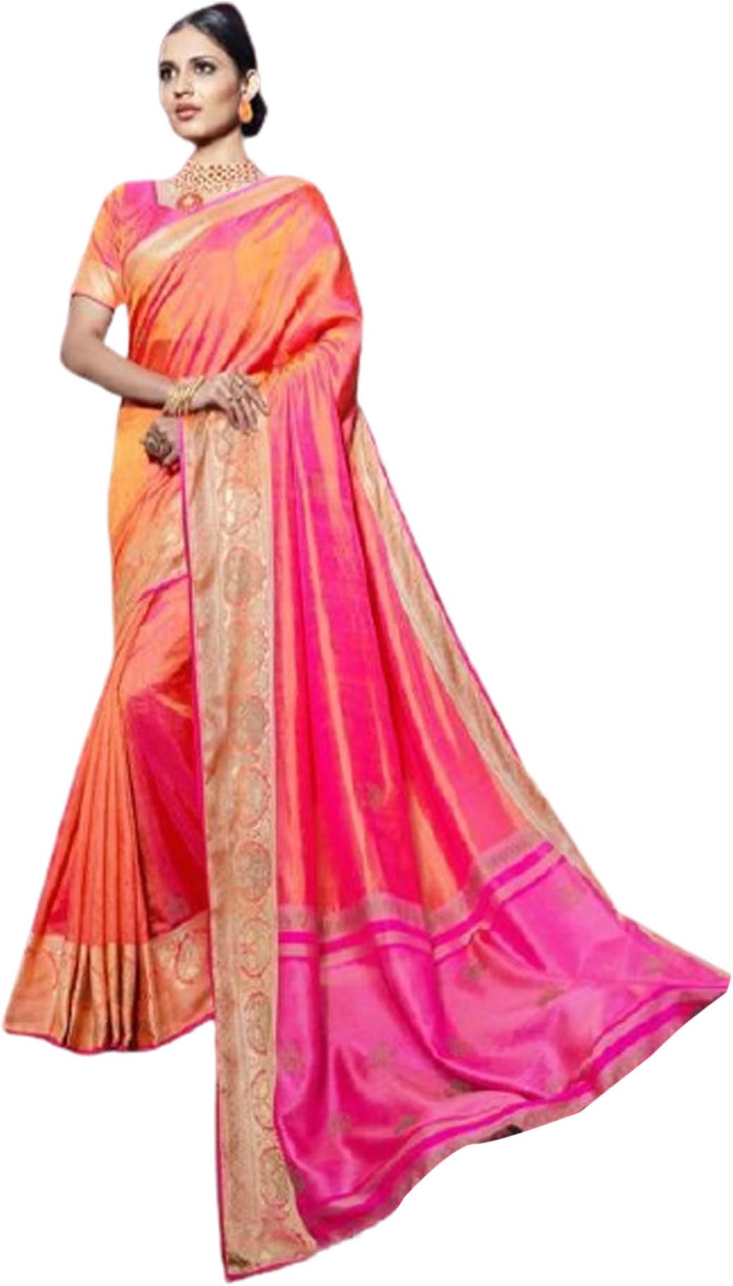 ETHNIC EMPORIUM Multicoloured Designer Indian Women Traditional Wear Fancy Dola Silk Sari with Blouse Piece 5897