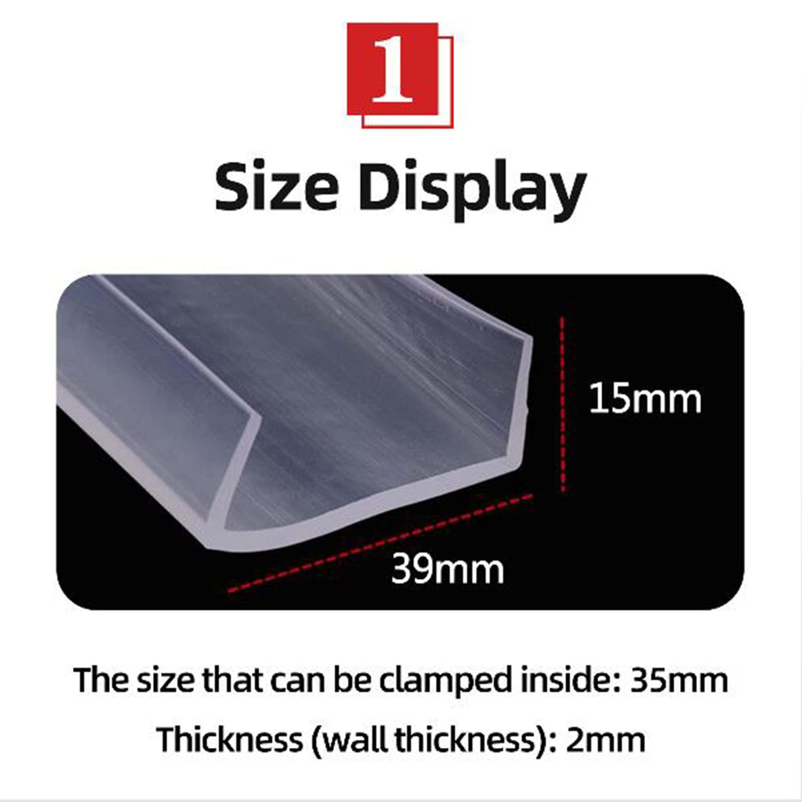 Striscia protettiva trasparente per bordi, canale a U in plastica, guarnizione in gomma trasparente, 1 metro di lunghezza, una varietà di specifiche disponibili 39 x 15 mm