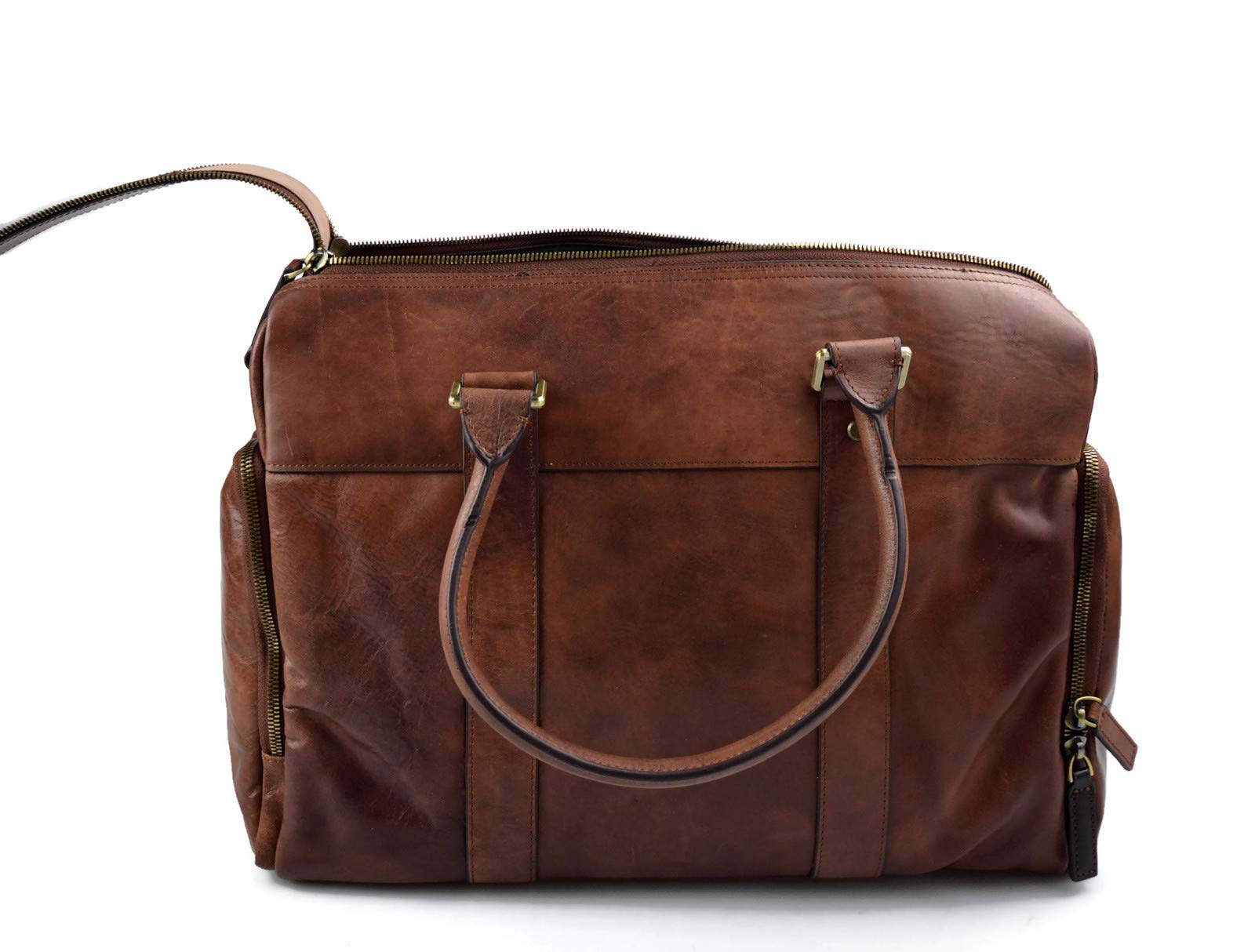 Cartella uomo donna borsa vera pelle porta notebook porta tablet messenger tracolla e manici marrone