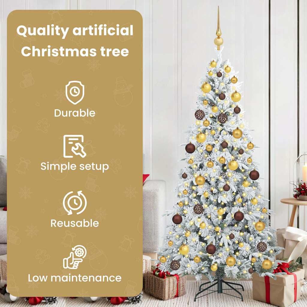 vidaXL Albero di Natale Artificiale con Rami Pieghevoli Bianco 180 cm, Albero di Natale a forma di cono, decorazione resistente, luci festive con stringa bianca calda