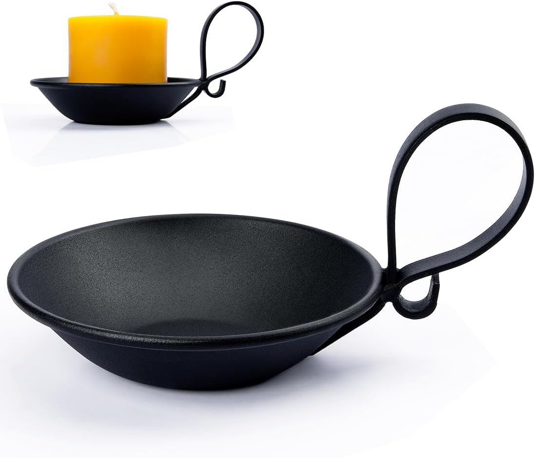 Matte Black Iron Pillar Candle Holder, with Handle, Simple Industrial Style ，Table Centerpiece Decoration.