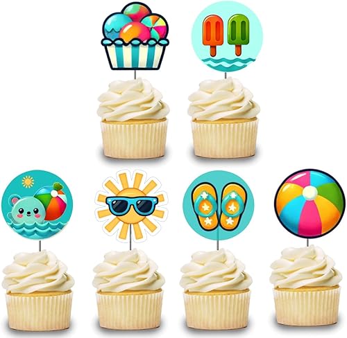Pool Party Cupcake Toppers 12 pcs, Summer Cake Decoration, Beach Party Supplies, Pool Themed Baby Shower, Fun in the Sun Picks