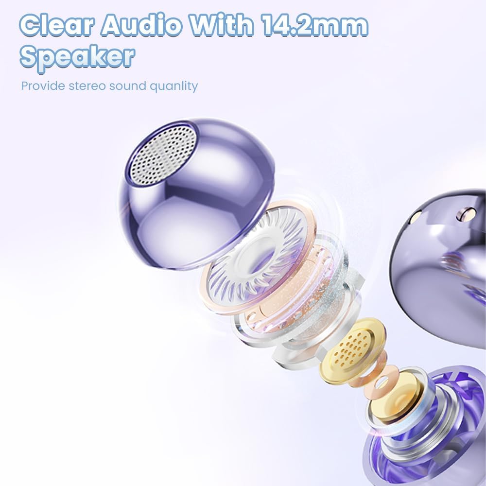 Clip on Earbuds Open Ear Wireless Bluetooth 5.4 Headphones with Mic,60H Play,Noise Cancelling,Waterproof,Sports Ear Buds,Comfortable for Small Ears & Glasses Wearers,Workouts (Purple) - Image 6