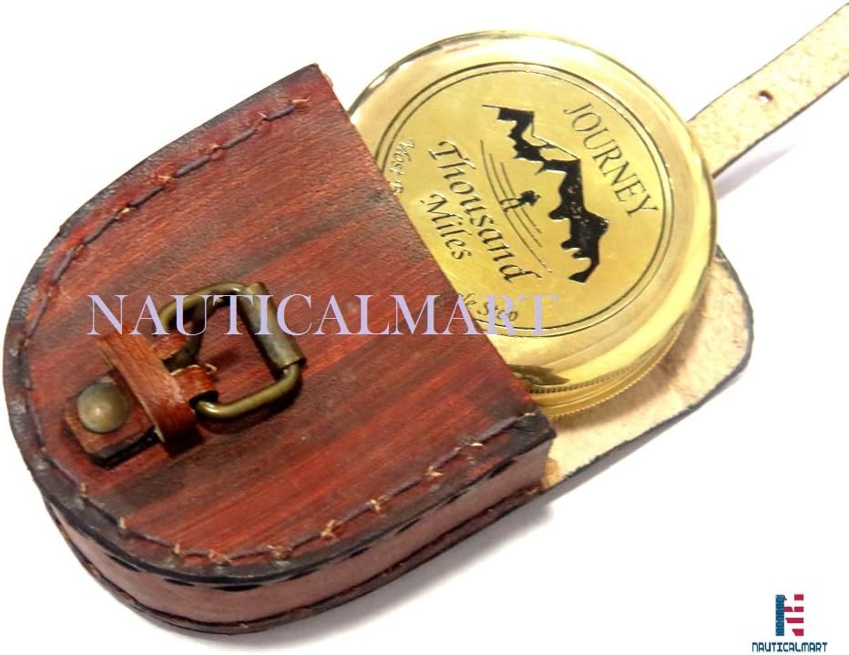 NauticalMart Solid Brass Compass W/Case A Journey of A Thousand Miles Must Begin with A Single Stop
