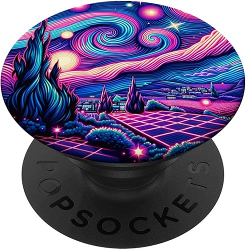 Cyberpunk Vaporwave Synthwave Van Gogh Starry Night PopSockets Standard PopGrip