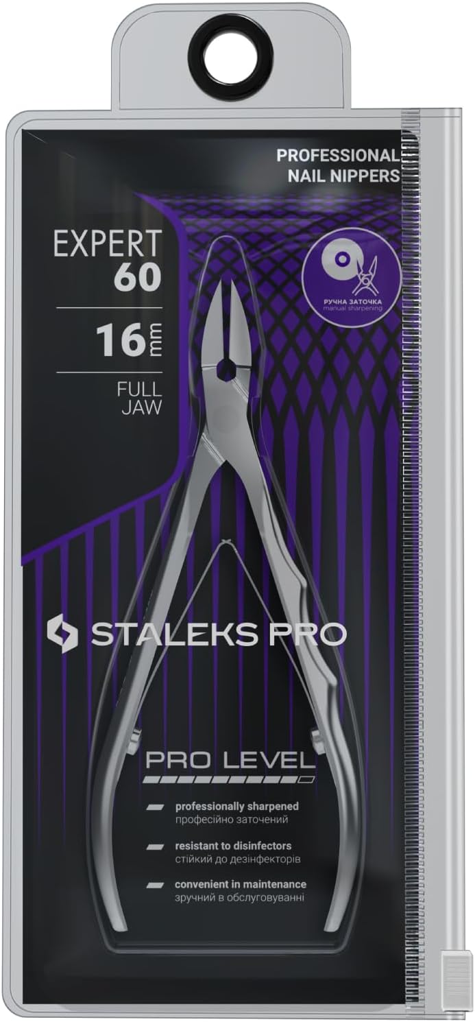 Staleks EXPERT 60 Nail Nippers 16 mm – Long Blades with Heel – Extended Grooved Handles for Precise Pedicure
