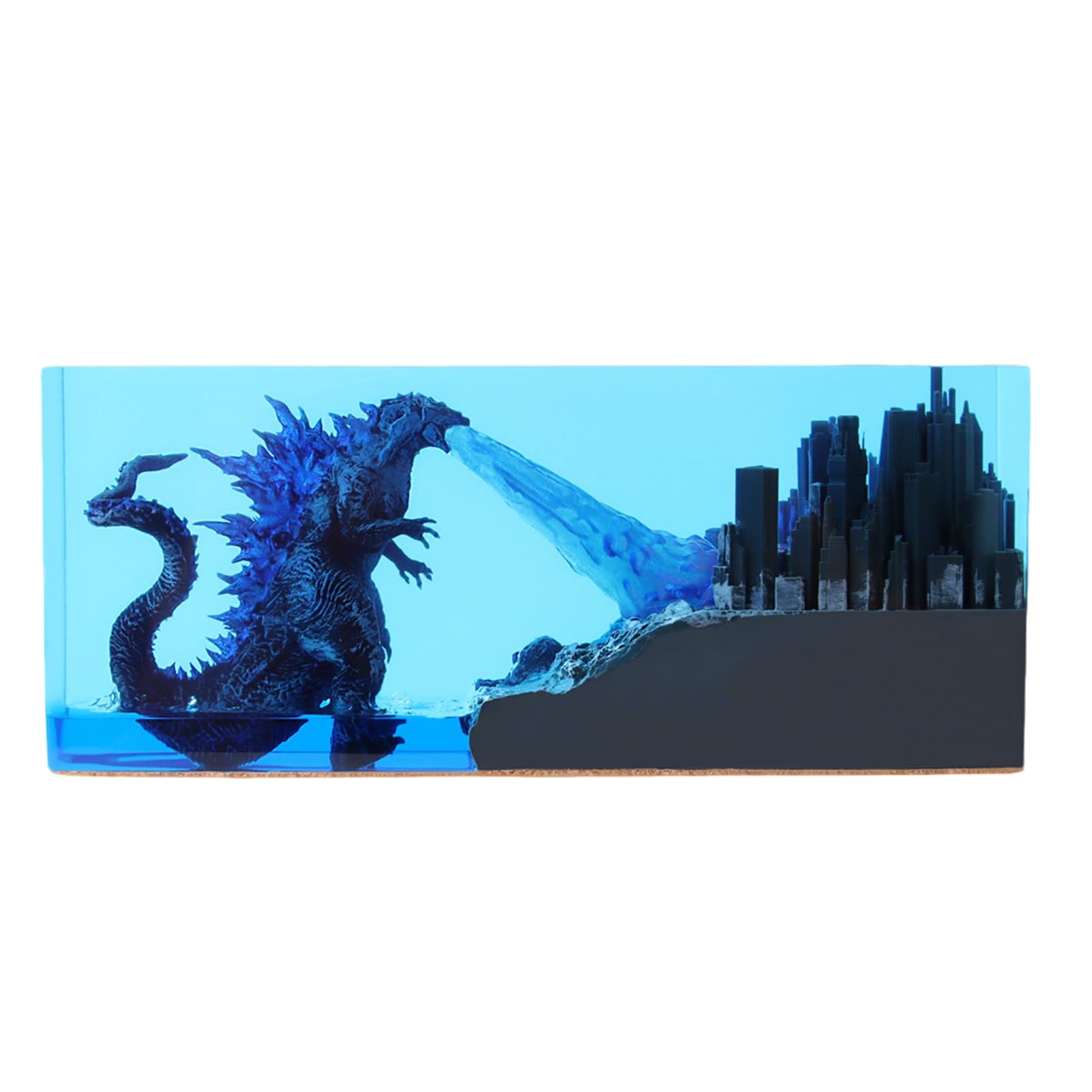 Fhlprte Epoxy Resin Godzilla Night Light, Resin Ocean Animal Figures Night Light Ornaments, Godzilla Cube Decoration, with Wooden Base, USB Cable, Marine Statue Decoration, for Living Room, Bedroom