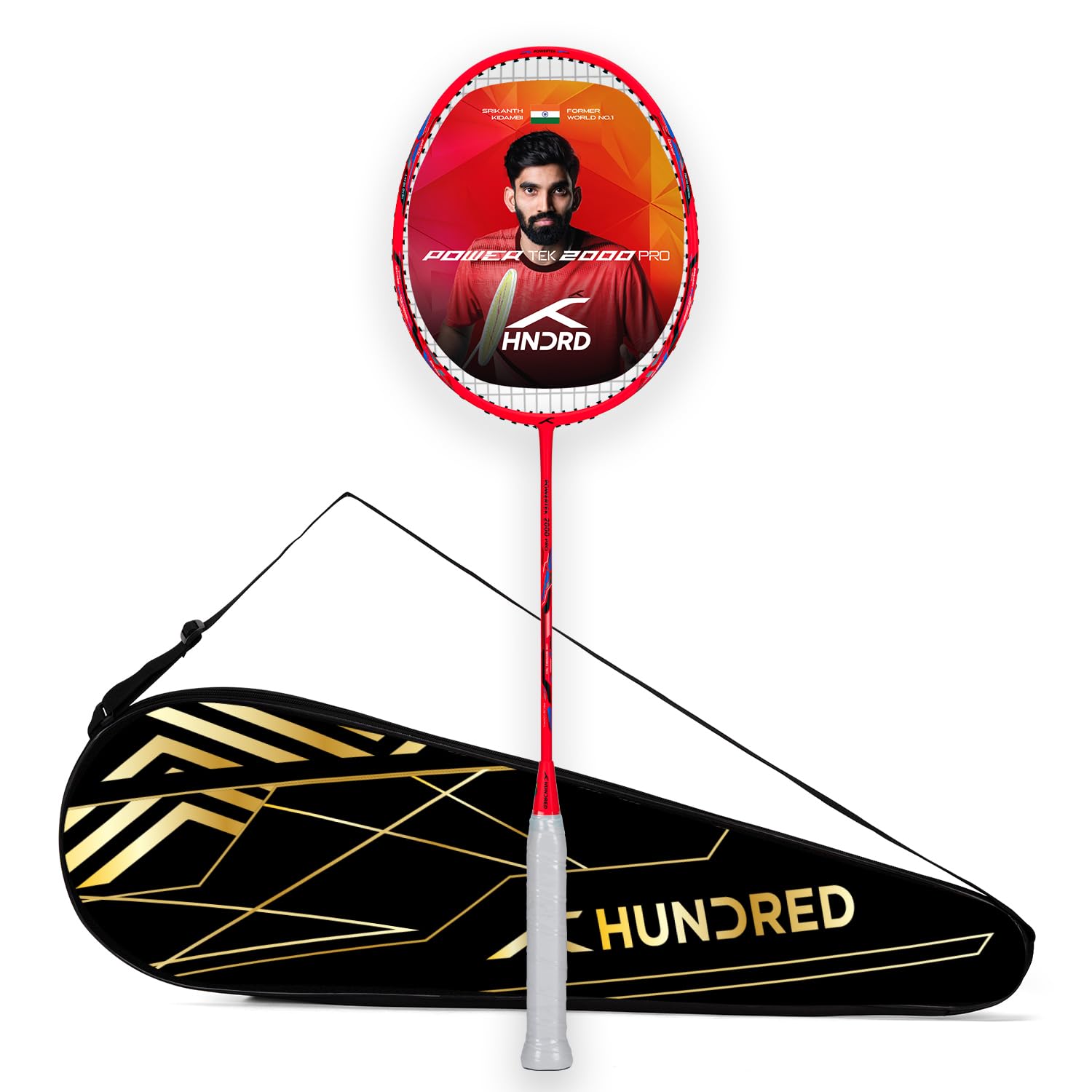 HUNDRED Powertek 2000 PRO Graphite Strung Badminton Racket with Full Racket Cover | For Intermediate Players | Weight: 90 grams | Maximum String Tension - 22-24lbs