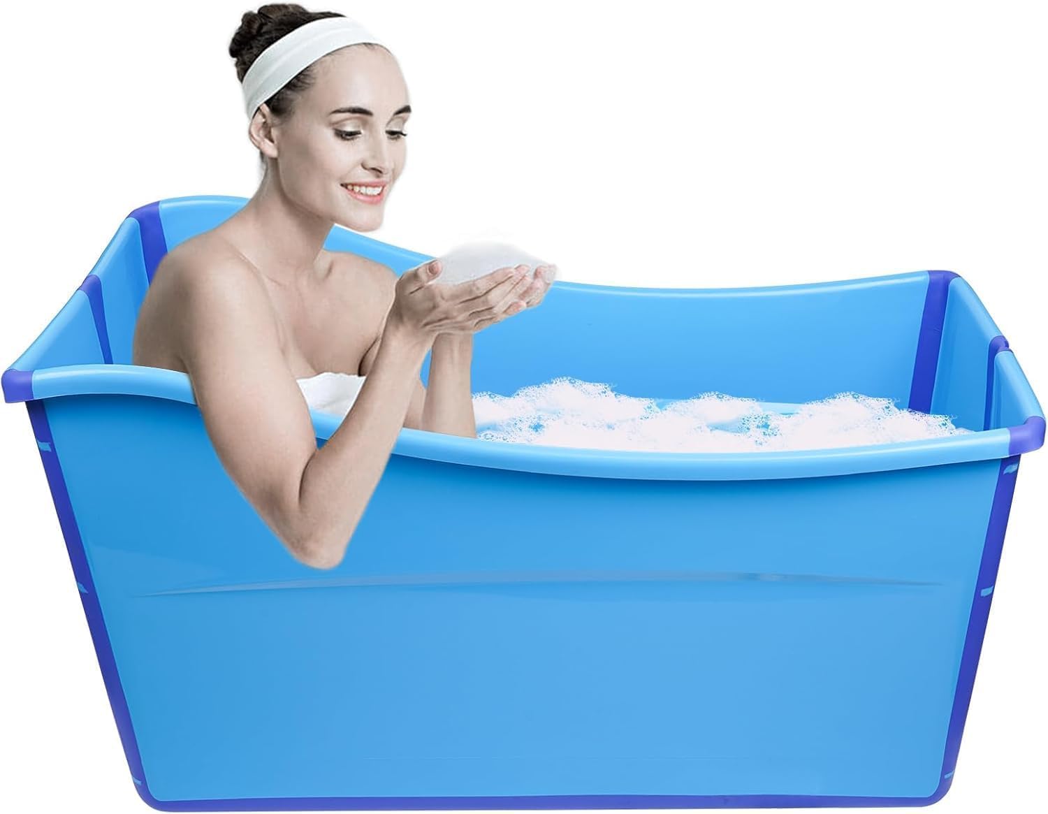 Bañera Plegable Grande. Bañera Adulto Portatil O Bañera Plegable Bebé, Niños, Gemelos Y Adultos Pequeños, Color Azul. Bañera Portatil Para Exterior O Hielo O Ducha.