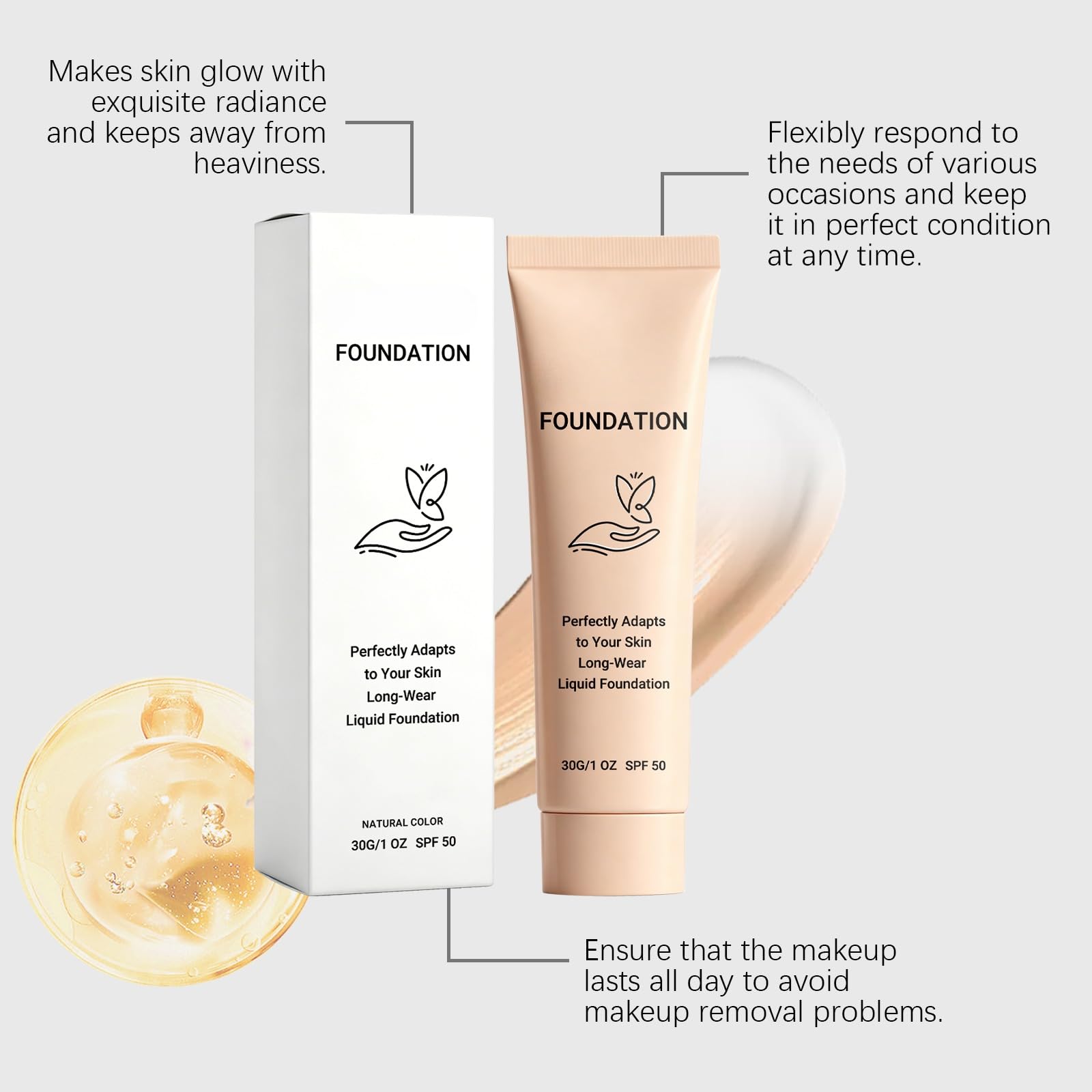 SPF50 długotrwały podkład w płynie zmieniającym kolor dla kobiet, naturalny adaptacyjny makijaż wyrównujący kolor dla zrównoważonej i wygładzonej skóry (6 sztuk)