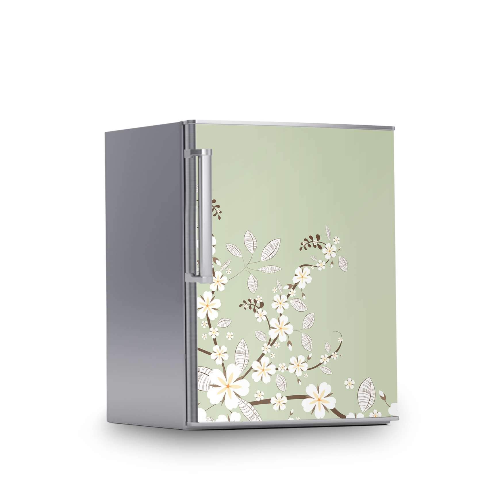 Kühlschrank Aufkleber I Dekoration für Kühlschranktür - Sticker Folie selbstklebend I Deko Küche - Design: White Blossoms