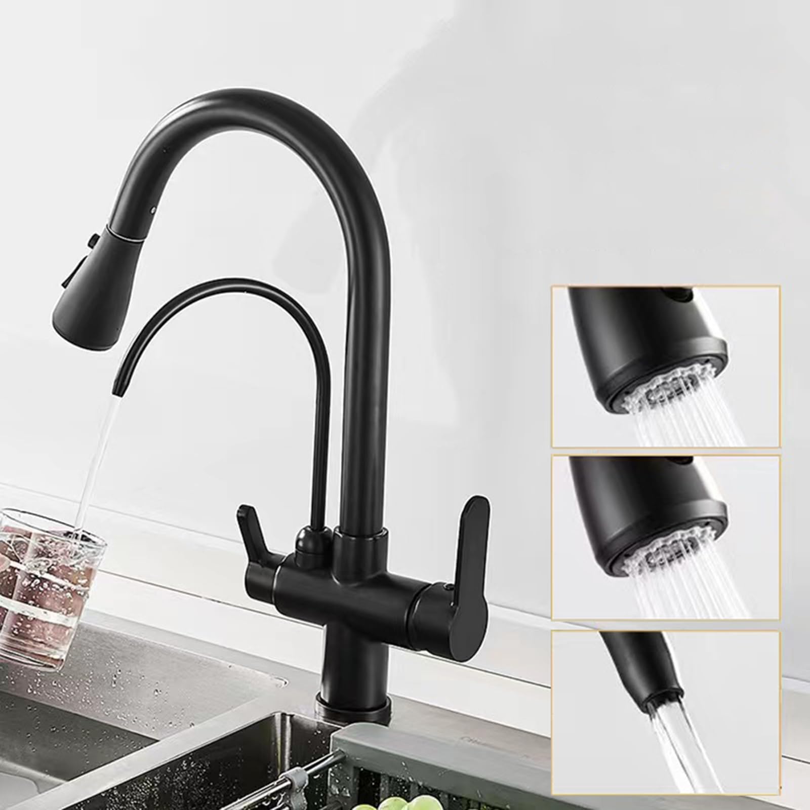 XJTNLB Grifo 3 Vias Extraible Blanco Grifo de Cocina Osmosis 3 Vias Extraible 2 Modo Grifos Cocina Fregadero con 2 Salidas