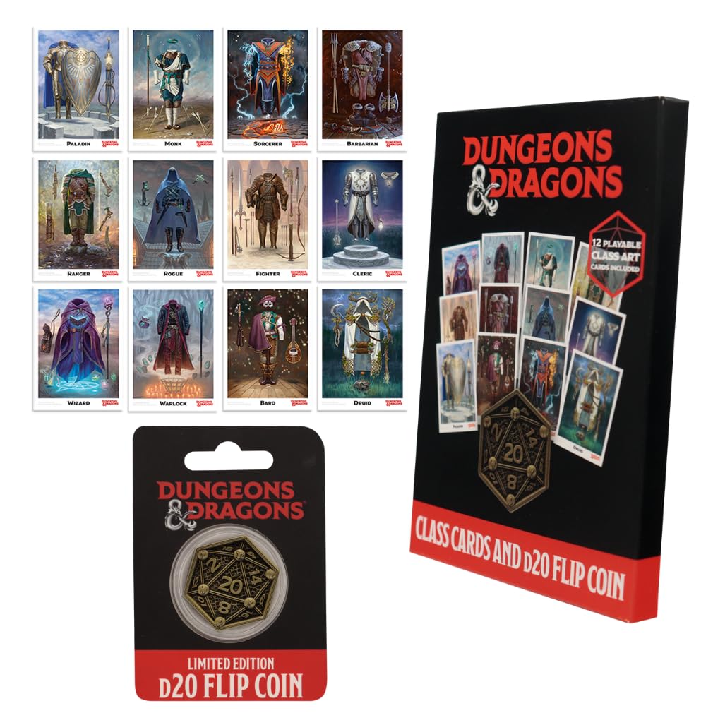 Dungeons & Dragons Class Cards & D20 Flip Coin Set, Official D&D Game Accessories, Roleplay Reference Deck