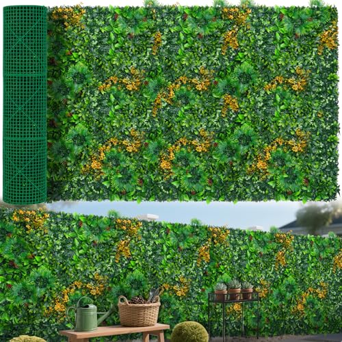 Grass Wall Panels Roll, 60"x120"(50 SQFT) Artificial Grass Backdrop Wall with Tropical Leaves, UV-Anti Faux Greenery Plant Boxwood Panels for Outdoor Green Wall Decor by EverNature - Used condition - US$142.56