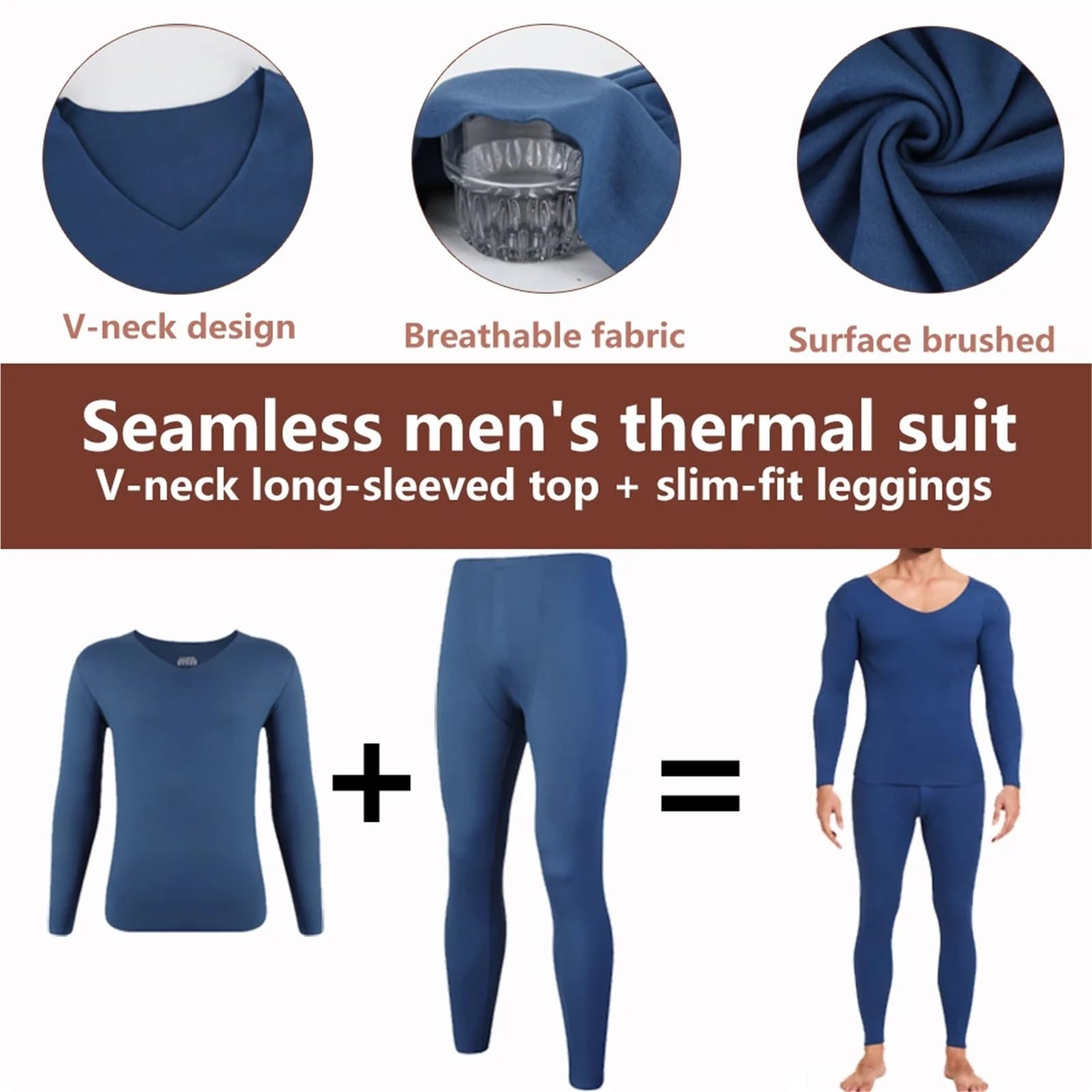 Conjuntos Térmicos Para Hombre Ropa interior térmica cepillada for hombre, conjunto de pantalones de manga larga con cuello en V, sin costuras, cómodos, de invierno Para El Running, El Esquí(Deep-Grey