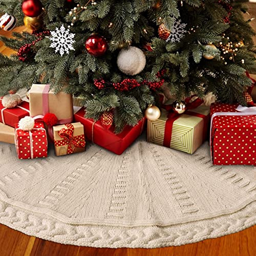 Limbridge Christmas Tree Skirt, 48 Inches Cable Knit Knitted Thick Rustic Xmas Holiday Decoration, Cream #TOP5