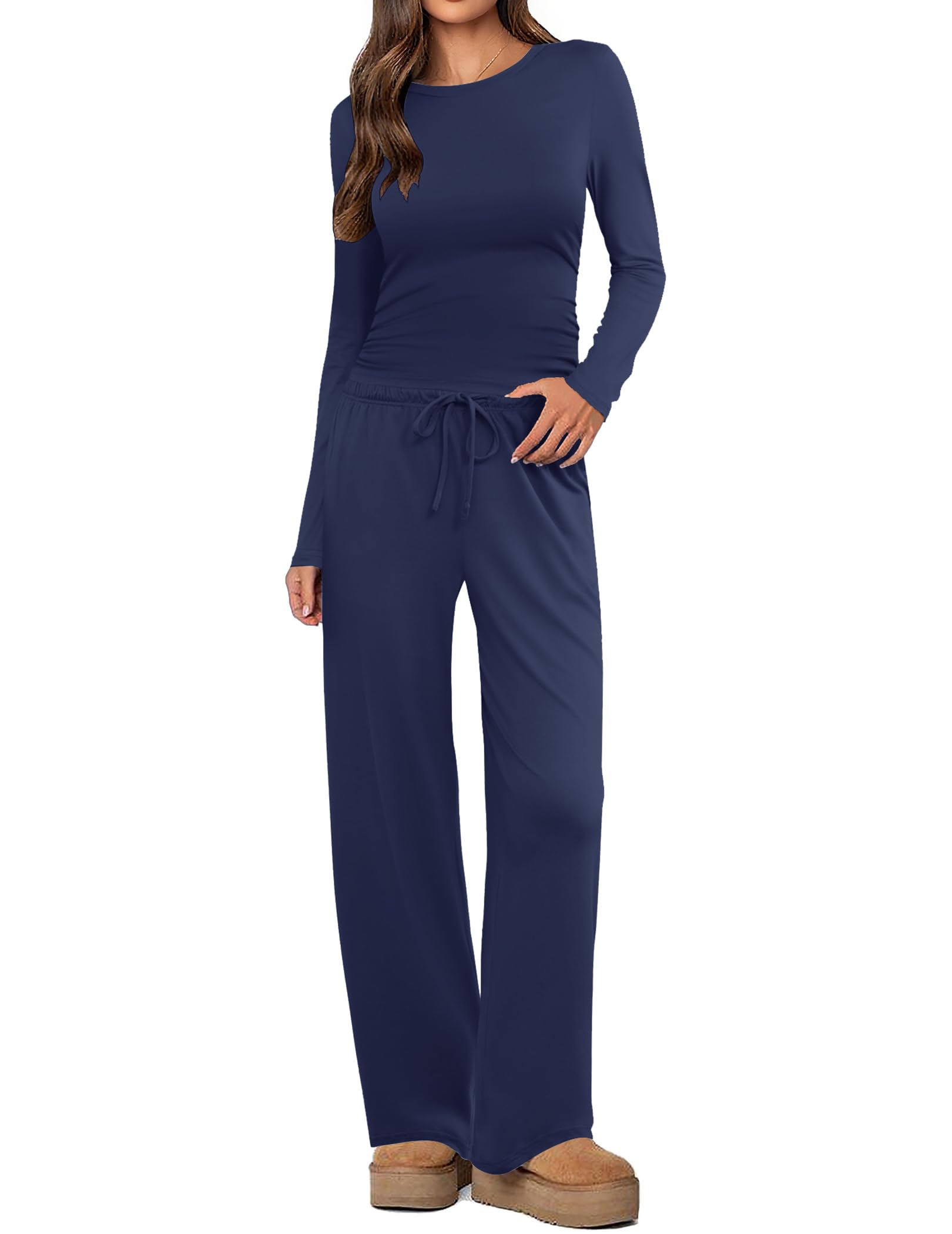 Ekouaer Women's 2 Piece Set 2026 Ruched Side Lounge Set with Pockets