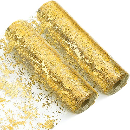 Tatuo 2 Rolls Gold Table Runner 11" x 787", Metallic Thin Mesh Table Runner Roll Gold Sequin Glitter Decorations for Wedding Birthday Baby Shower Party Supplies by Tatuo - Used condition - US$17.26
