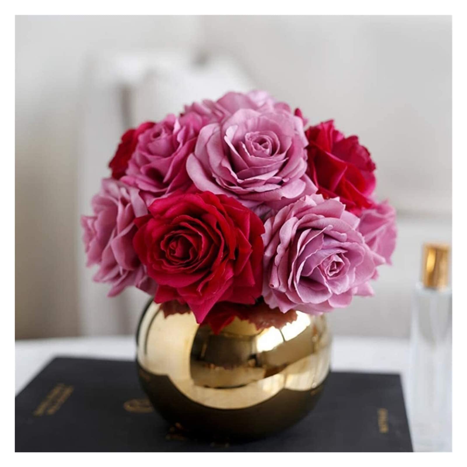 AYCDL Artificial Flowers, Artificial Flowers Artificial Silk Rose Flowers Bouquets Decoration With Gold Vase For Table Home Wedding Realistic Flower