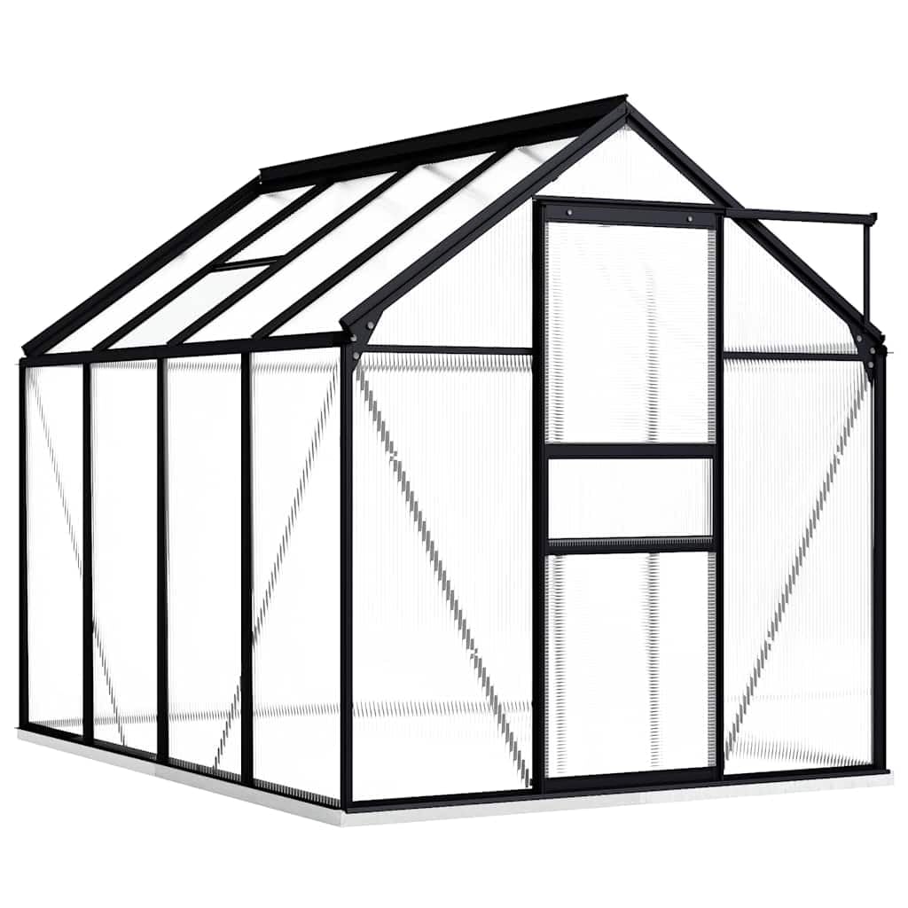 Aluminiowa szklarnia z fundamentem antracyt 4,75 m² | Płyty poliwęglanowe, wentylacja dachowa, rynna deszczowa, pojemność 7,933 m³, łatwy montaż