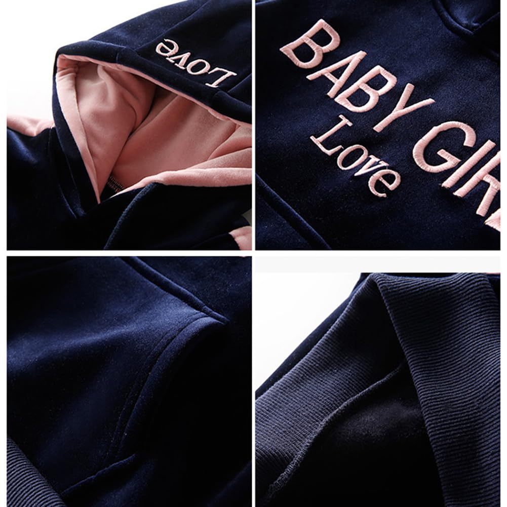 Conjunto Sudadera con Capucha y Pantalones para Niñas Ropa Deportiva Engrosamiento Chándal Terciopelo Dorado para 4-14 Años