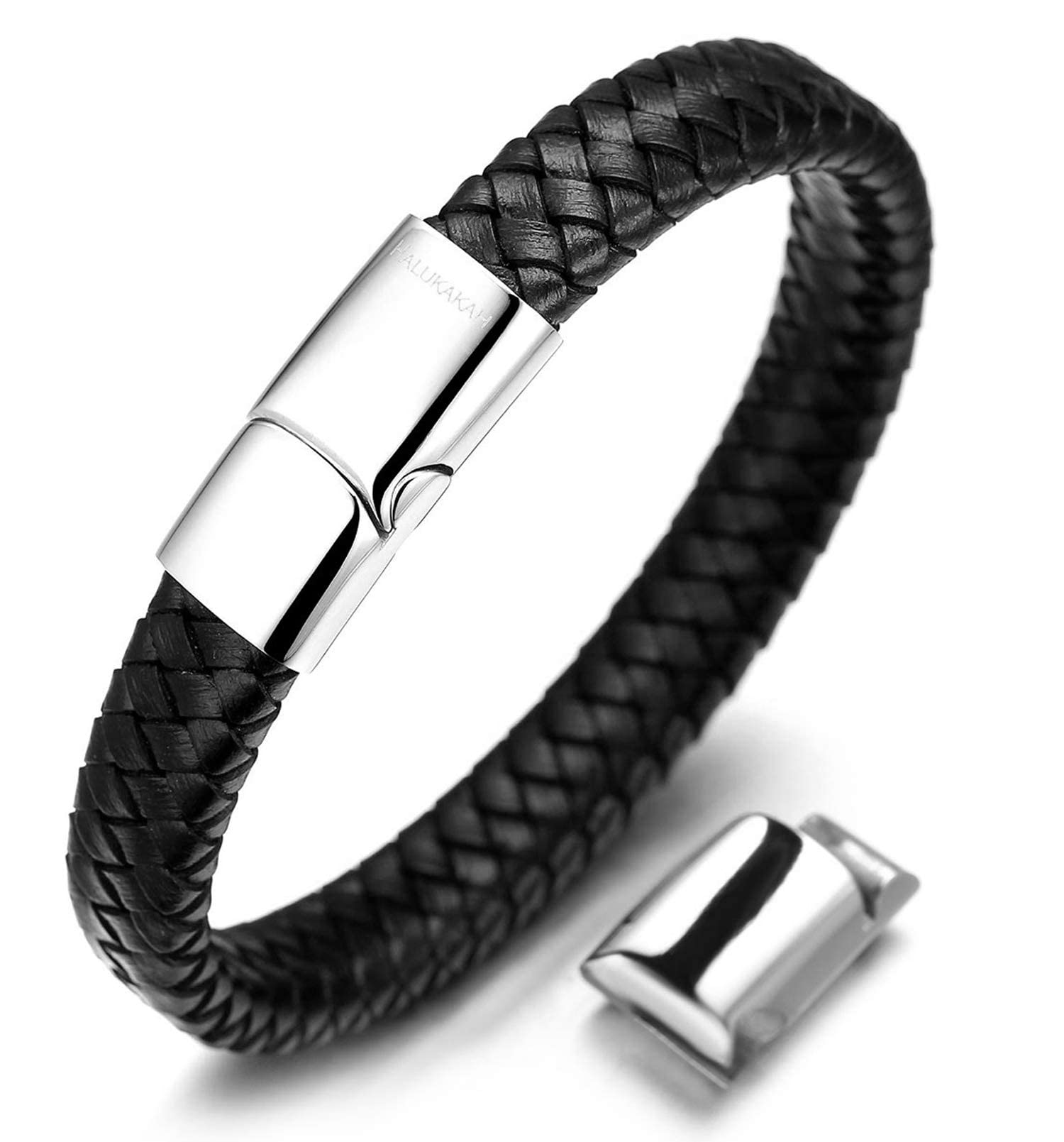 Solo Junior Pulsera de Cuero Marrón/Negro Clásico 6-15 Años Cierre Magnético Titanio Dorado/Plata/Negro 7"+0.7"(18+1.5cm) Caja de Regalo
