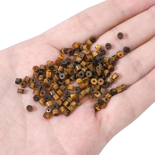 Miniatura 3 de Cuentas cilíndricas cortas de ojo de tigre amarillo natural de 0.078 x 0.118 pulgadas, 155 piezas de tubos sueltos semi piedras preciosas para diseño