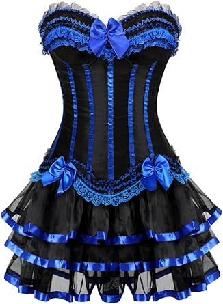 Grebrafan Gothic Striped Corset Push up Bustier with Multi Layer lace