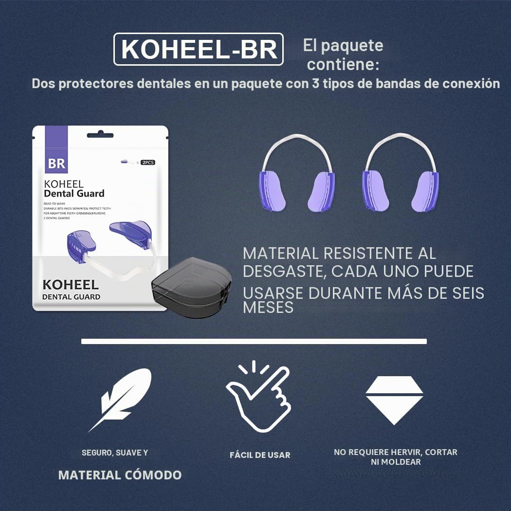 KOHEEL Férula de Descarga Ajustable sin Hervir para Bruxismo y Rechinar de Dientes, Férula Nocturna Cómoda para Alivio del Bruxismo, TMJ y Mejora del Sueño (Paquete de 2 Unidades)