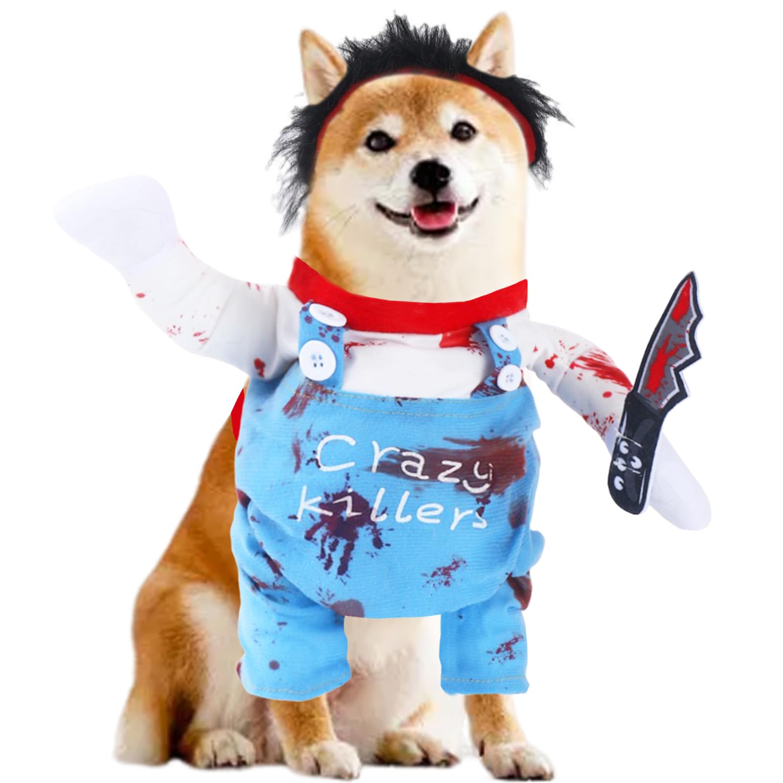 Dog Halloween Deadly Costume Set Cute Funny Cosplay Chucky Outfits Puppy Halloween Theme Party Clothes(Medium)