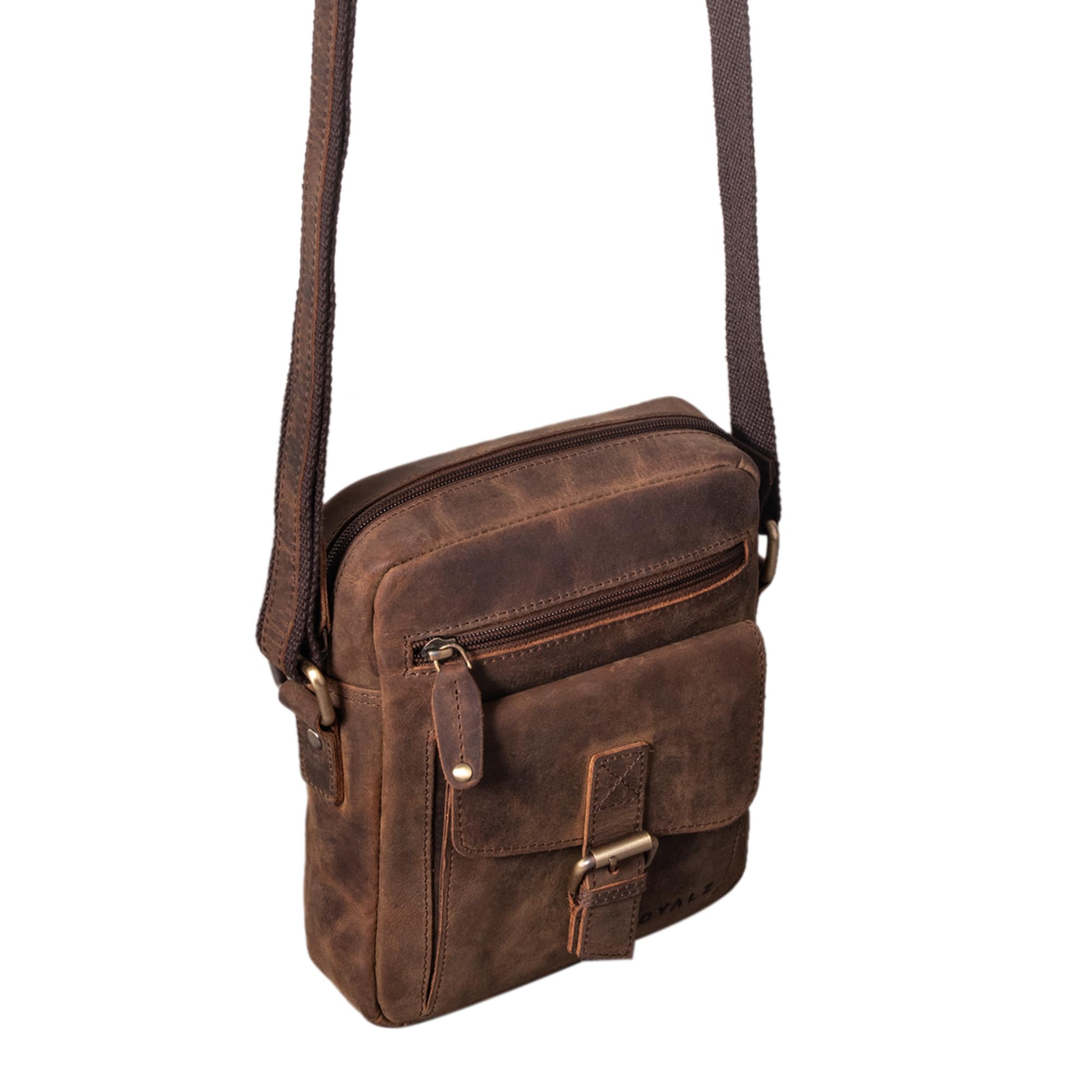 ROYALZ "Knoxville kleine Ledertasche Herren Vintage Männer Umhängetasche Mini Messenger Bag Schultertasche klein;Farbe:Roma Cognac Braun