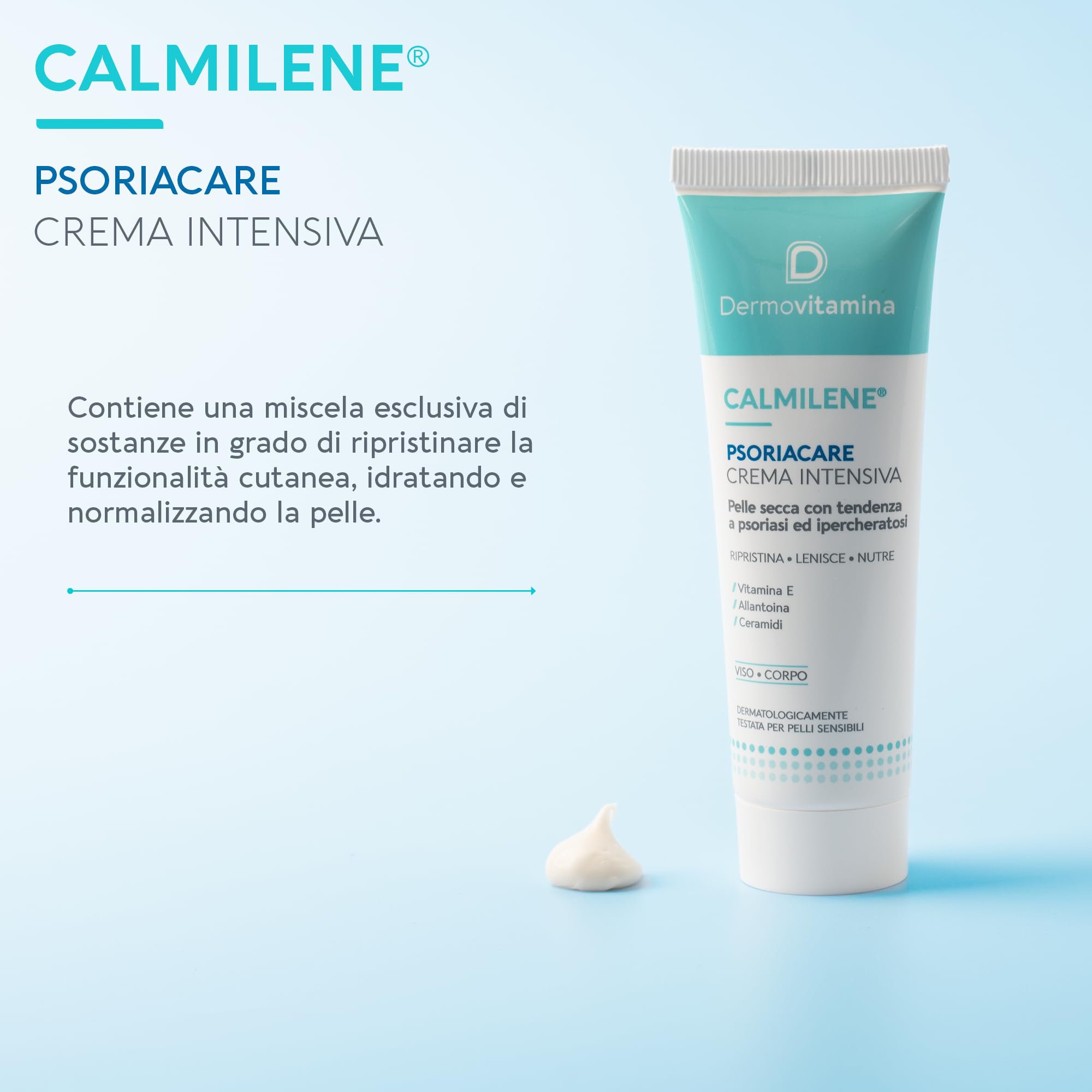 Dermovitamina Calmilene Psoriacare Crema Intensiva - Con Vitamina E e Ceramidi - Per la Pelle con Prurito, Arrossamento e Disquamazione - Con tendenza a Psoriasi e Ipercheratosi Cutanea - 50 ml