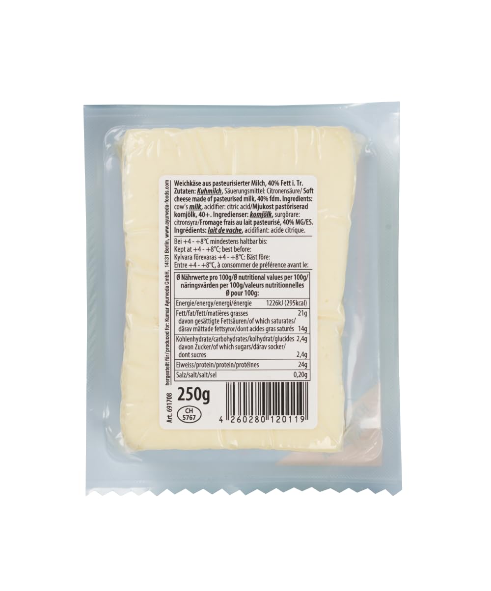 Ayurveda Foods - Paneer (Panir) Käse Natur 6er Set à 250g Vegetarisch, frei von Konservierungsstoffen oder künstlichen Aromen