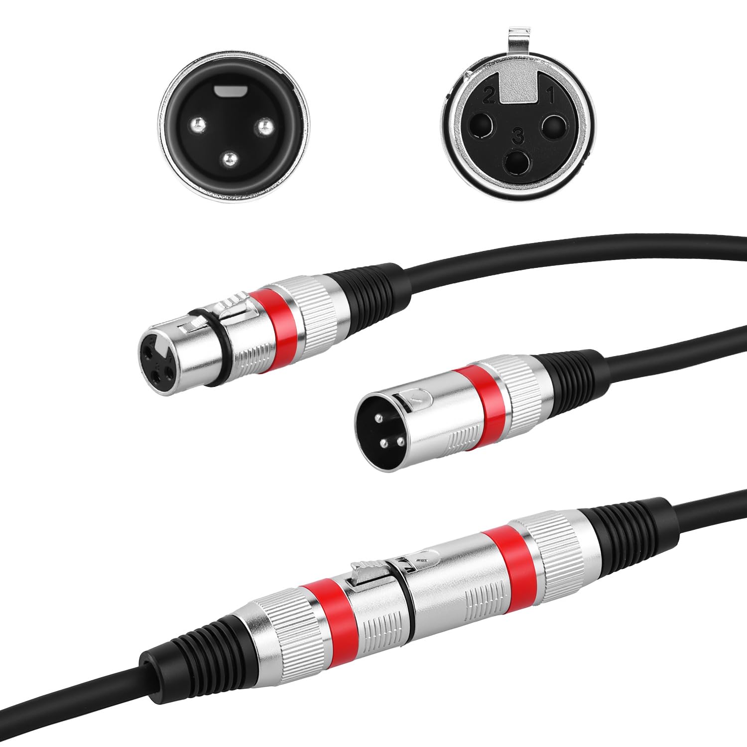 QWORK® 5 Pièces Câbles XLR 5M, Câble Microphone XLR 3 Broches Mâle vers Femelle, Câble XLR sans Interférence, pour Microphone, Haut-parleurs, Mixeur Audio