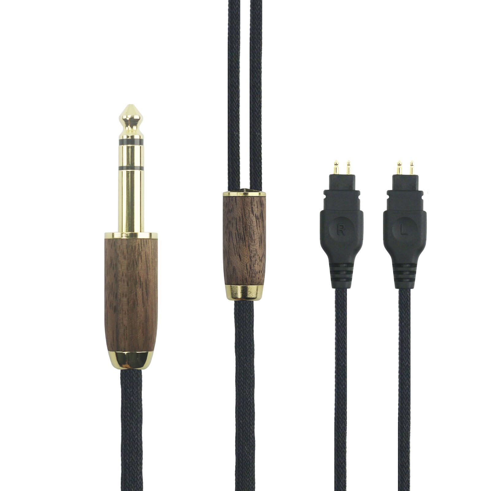 ABLET 6.35mm audio cable replacement upgrade cable Compatible with Sennheiser HD600, HD650, HD580, HD660S, HD58X, HD660S2, HD6XX Headphone 6N OCC Copper Silver Plated Cord Walnut Wood Shell
