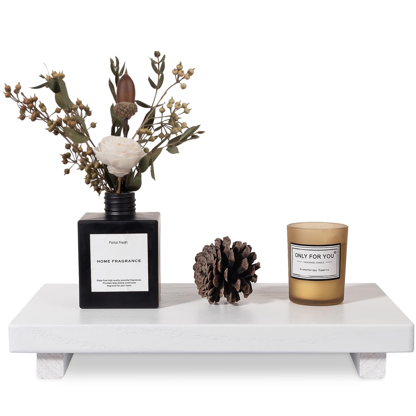 zoocatia Small Wood Tray Pedestal Stand Farmhouse Bathroom Decor Decorative Wooden Riser Kitchen Soap Dish Holder for Vanity, Counter, Sink, Large 11.8" x 7" - White