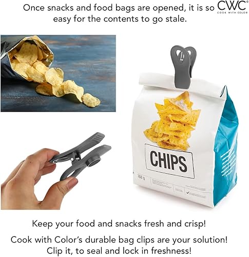 Miniatura 93 de COOK WITH COLOR Clips para bolsas con imán, clips para alimentos, clips para chips, clips para bolsas para almacenamiento de alimentos con agarre
