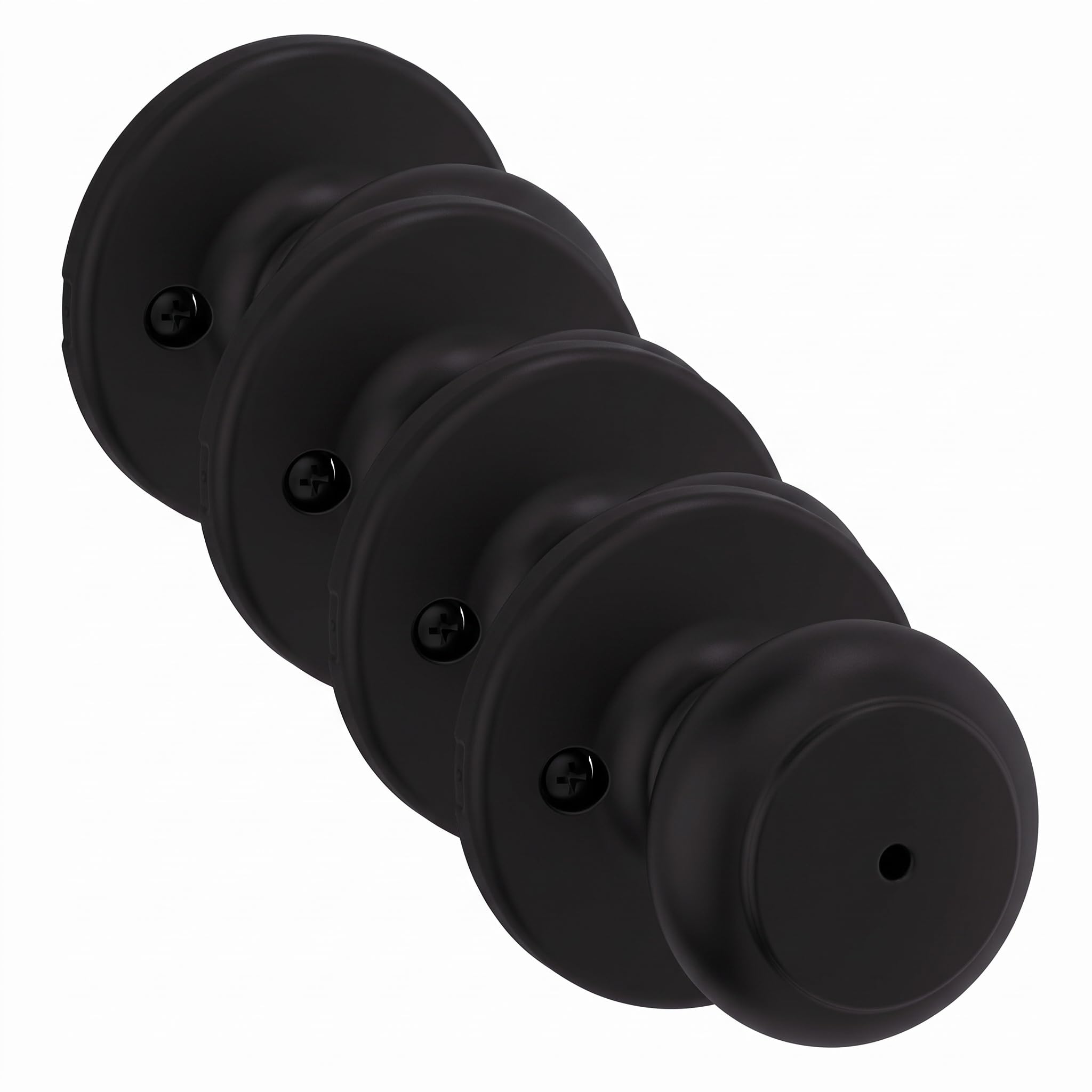 Kwikset Cove Interior Privacy Door Knob with Lock, Door Handle for Bathroom and Bedroom, Matte Black Keyless Turn Lock Doorknob (Pack of 4)