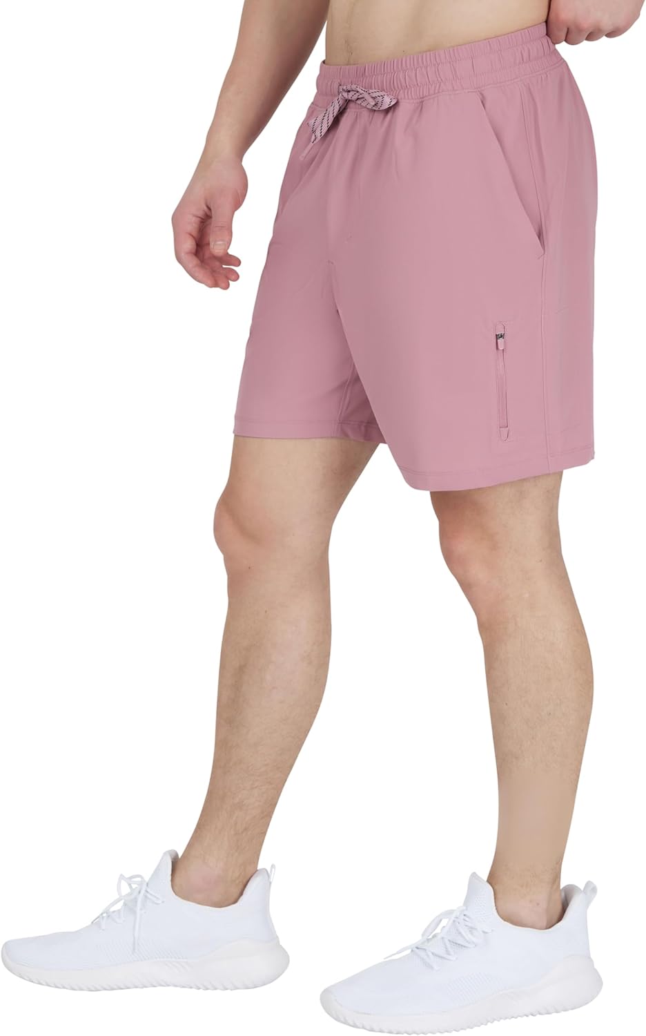 90 Degree By Reflex Mens Lightweight Quick Dry Workout Short 7" Side Zipper Pocket Shorts with Drawstring