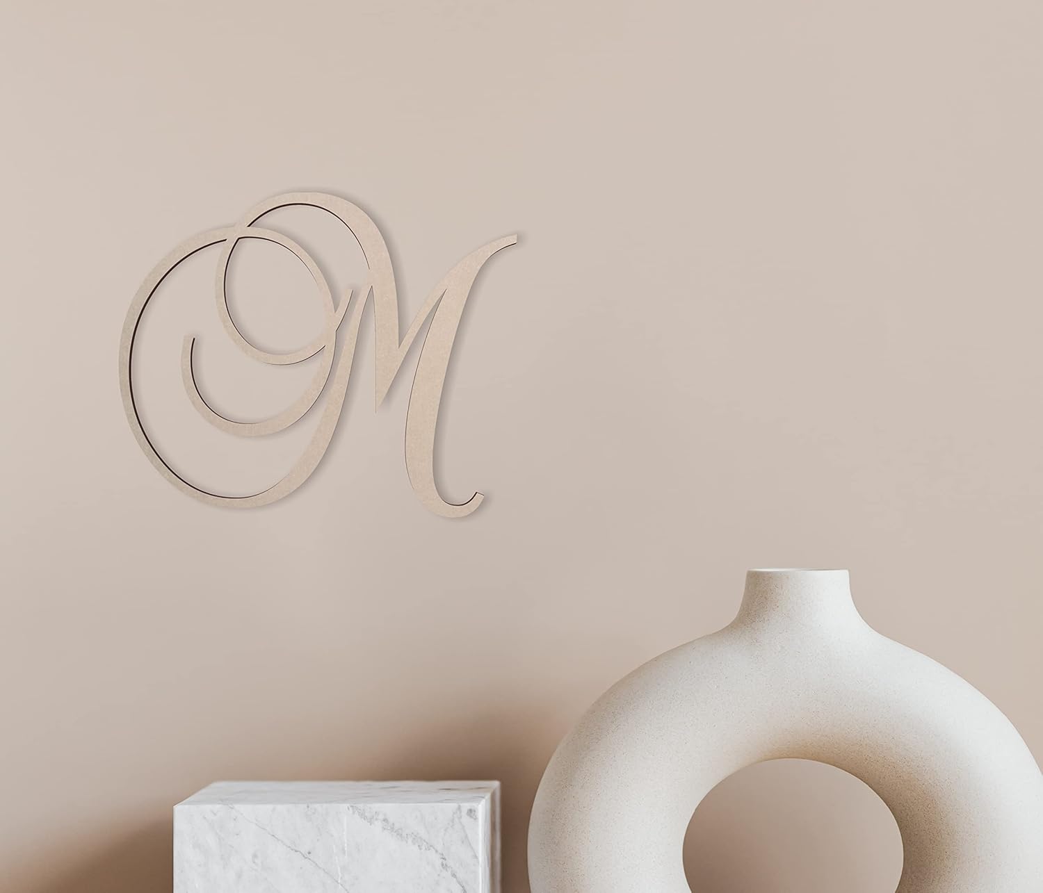 Jess and Jessica Wooden Letter M, 24" Long x 1/4" Thick – Large Wooden Letters for Wall Decor, Unfinished Monogram Cursive Large Letters for Wall Decor or Kids' Nursery Design - Brock Script Font