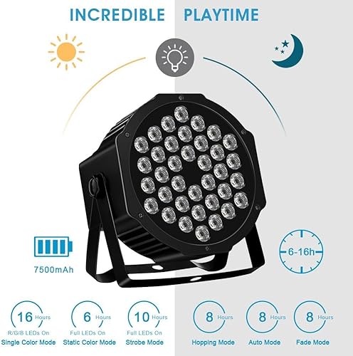 Miniatura 3 de Luces Par de 36 LED alimentadas por batería, RGB de 36 W, paquete de 2 luces activadas por sonido, reproducción automática por control remoto DMX