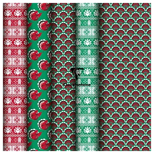 Clairefontaine 201979AMZC Excellia - Caja de 20 rollos de papel de regalo, 80 g, 5 mx0m35 (especial pequeño ancho), diseños surtidos