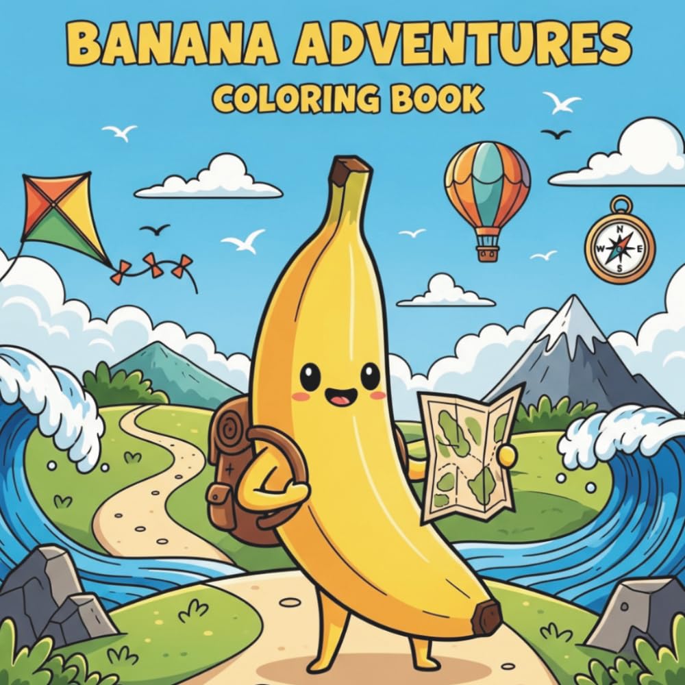 Banana Adventures Coloring Book for Kids & Adults: A Kawaii Banana Coloring Book with 50 Fun and Easy Adventure Pages: Stress Relief Coloring Book for Kids & Adults