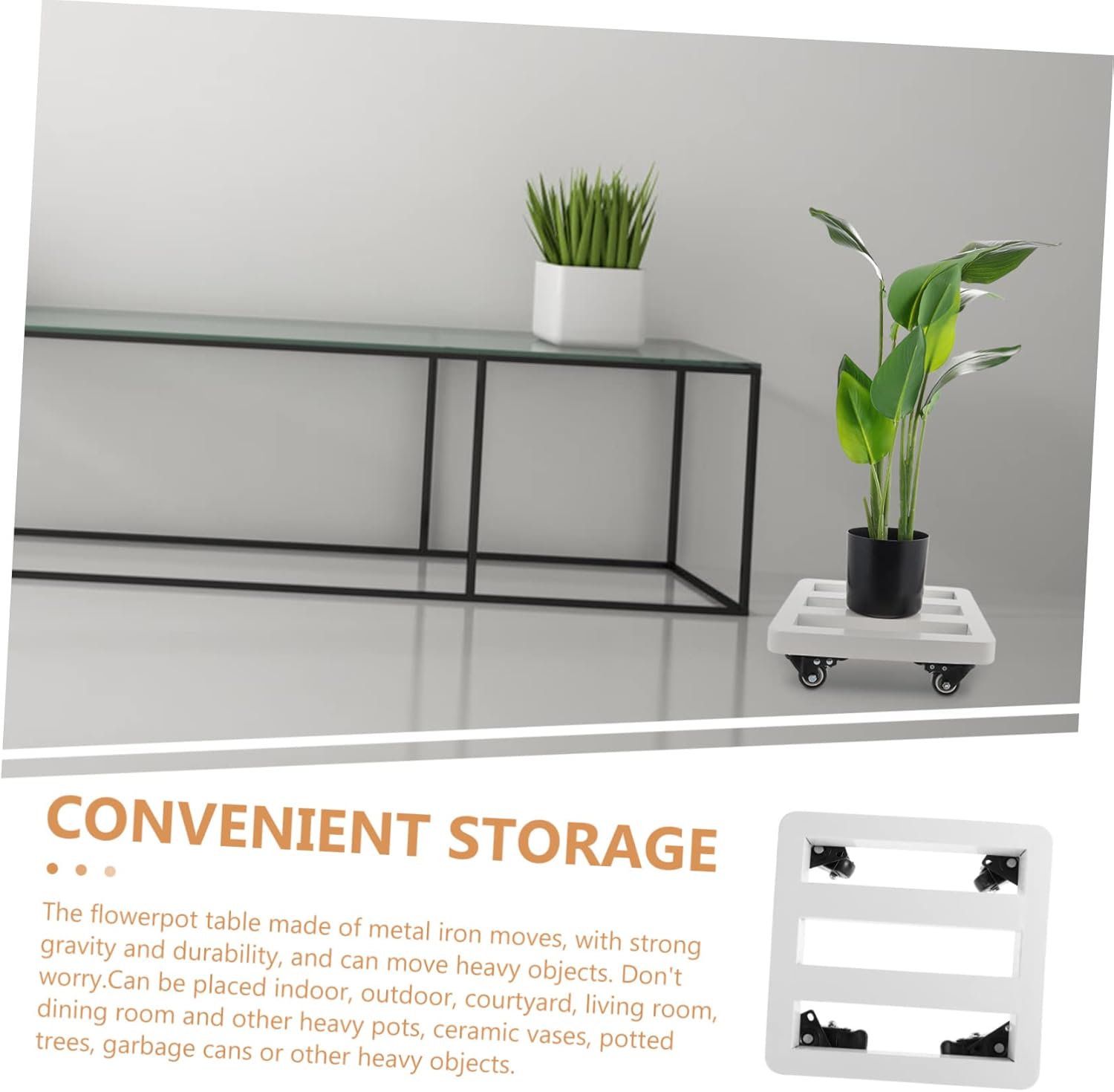 Hemoton Swivel Wheel Flowerpot Tray Movable Iron Plant Stand for Use Durable Elegant Design Easy to Clean and Move