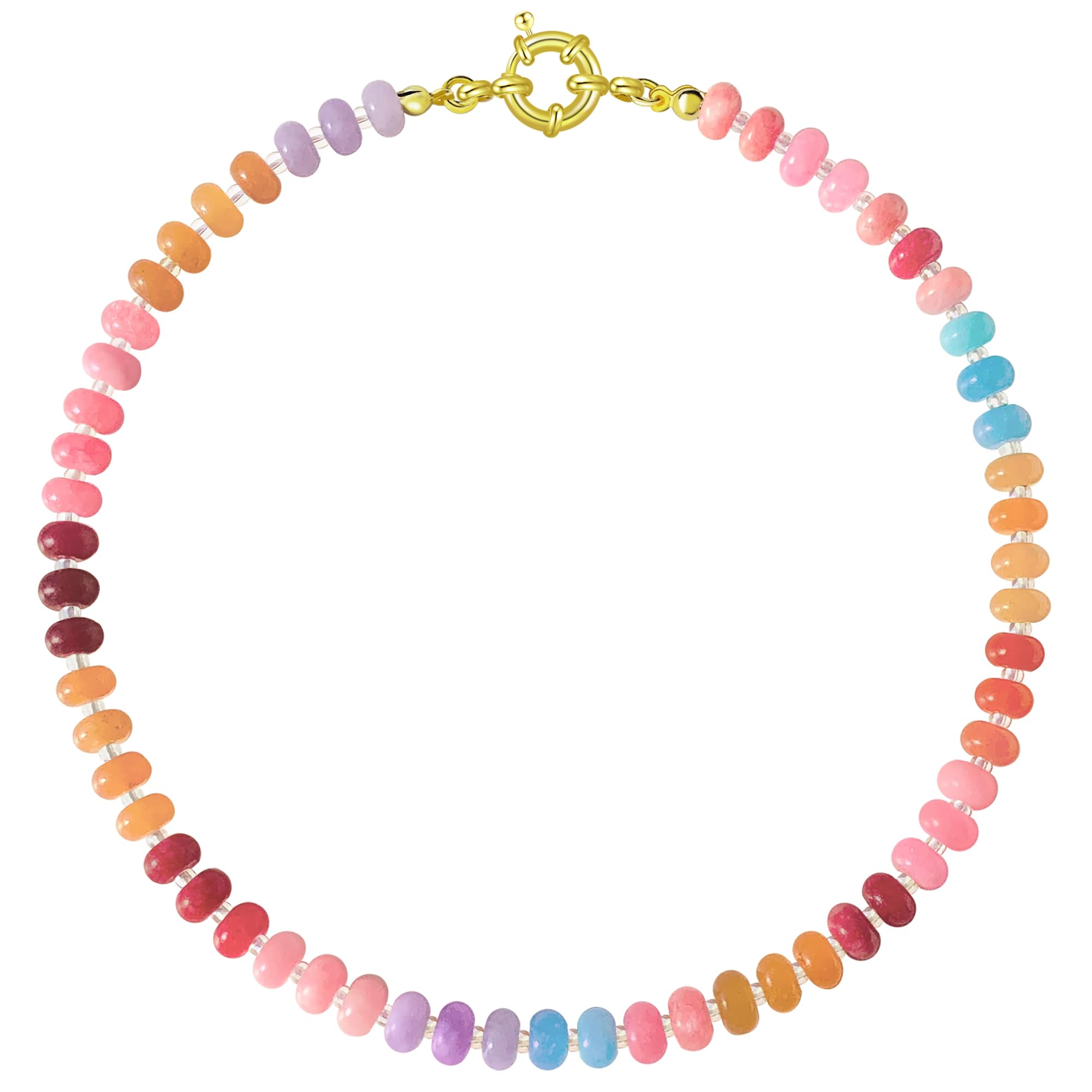 HAXIYA 여성용 다채로운 비즈 원석 목걸이, 보헤미안 비즈 초커, 무지개 컬러풀 천연석 여름 해변 주얼리 여성용