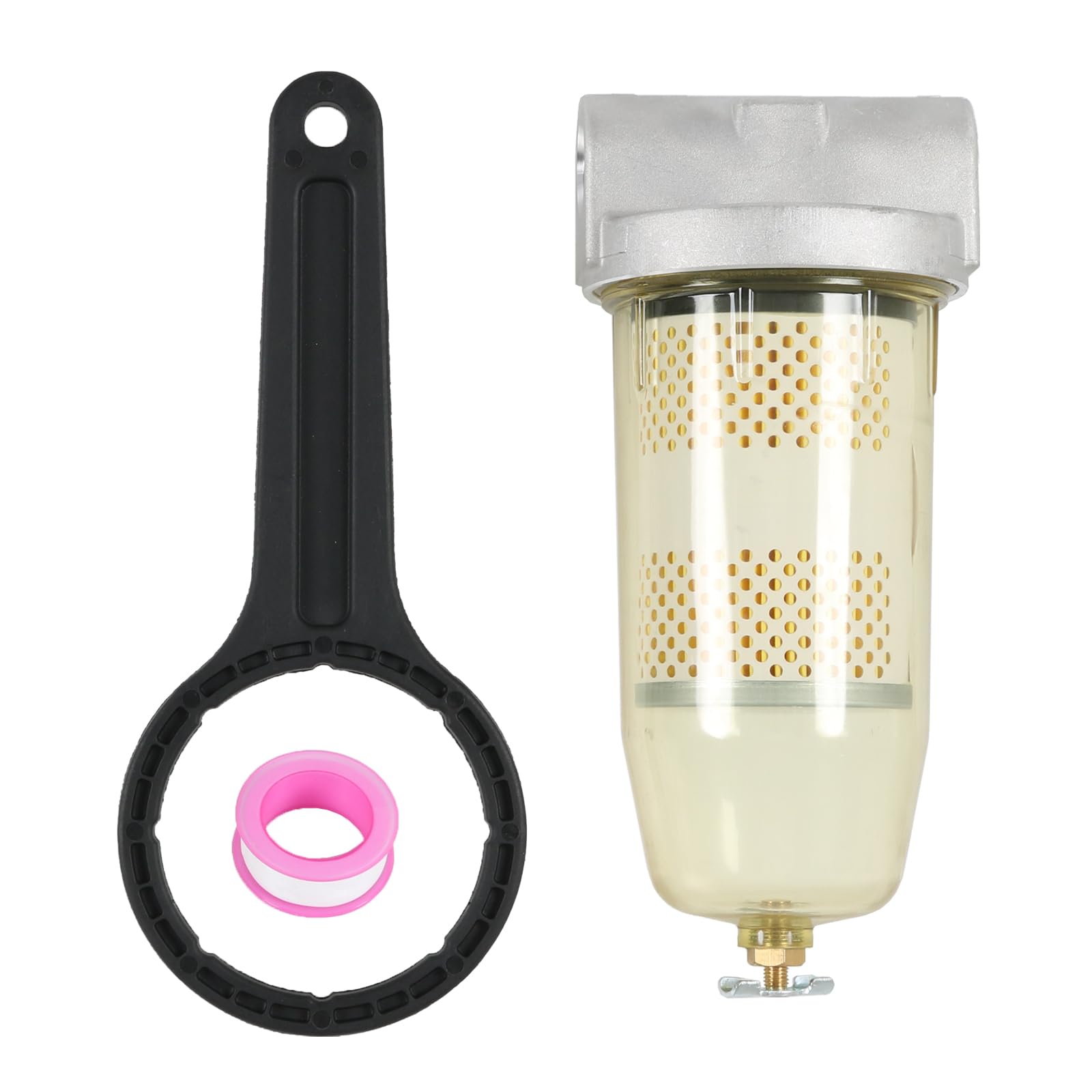 DICMIC, Gruppo Filtro Serbatoio Carburante con Chiave di Ricambio per Benzina e Diesel, Separazione Acqua 30 Micron, Max 25 Gpm 150 Psi, con Tappo Superiore NPT da 3/4”
