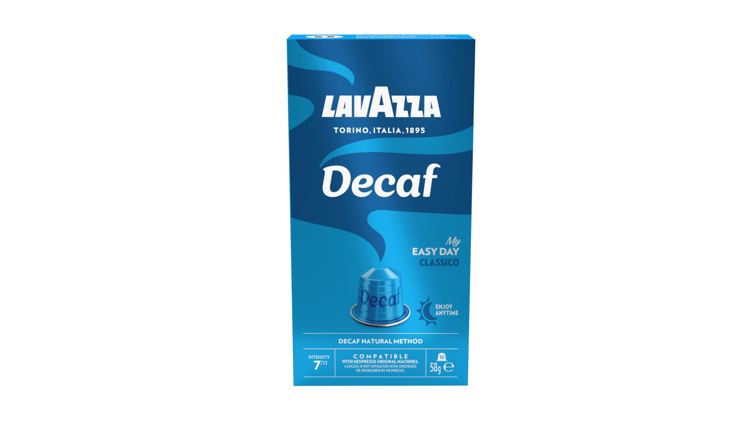 Lavazza, Decaf, 10 Nespresso Original maschinenkompatible Kaffeekapseln, mit Noten von Schokolade und Trockenfrucht, Arabica und Robusta, Intensität 7/13, Mittlere Röstung, 1 Pack